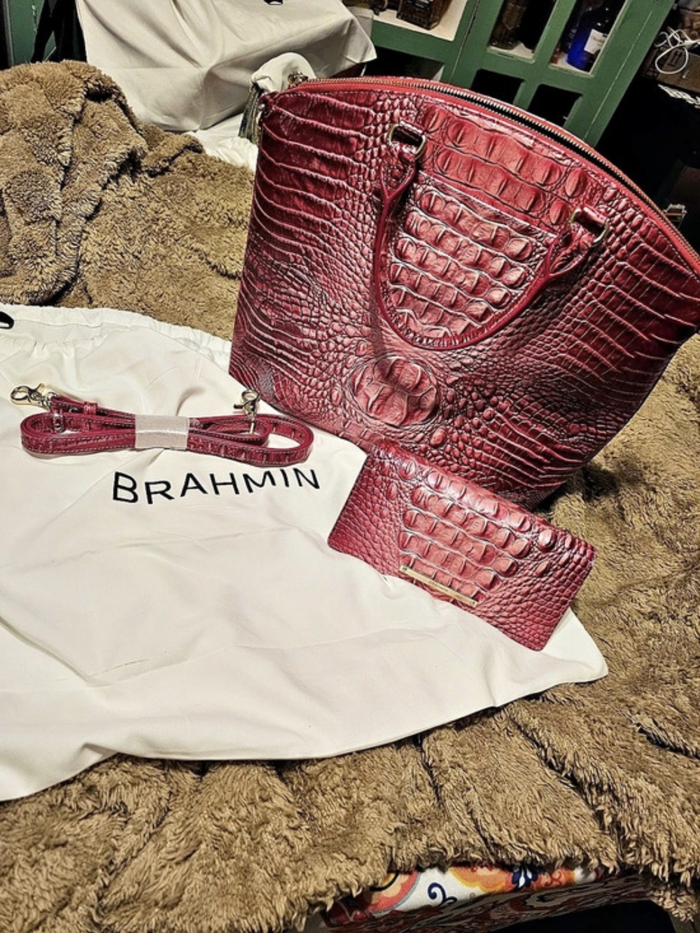Brahmin Large Duxbury Satchel Tote in Red
